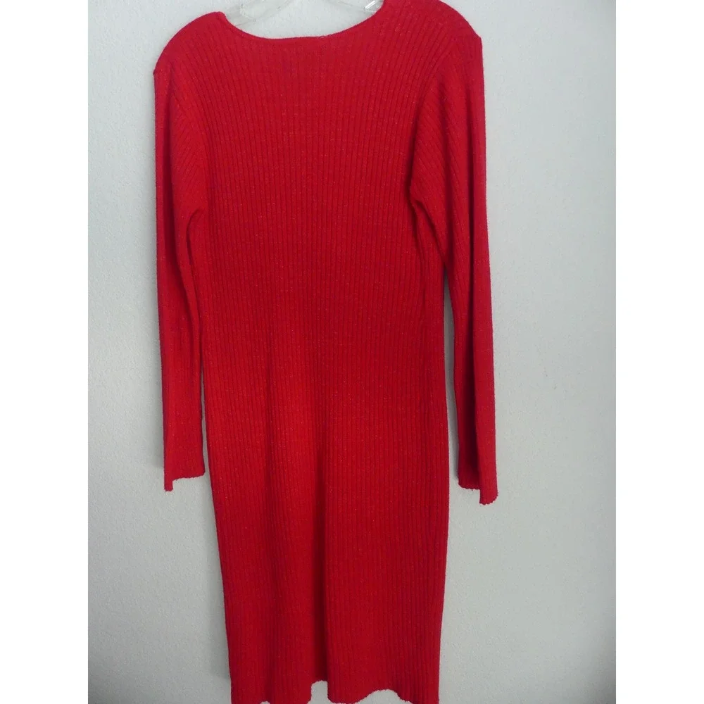 Y2K No Boundaries Red Metallic Ribbed Knit Long Duster Cardigan‎ Tie Front M 7/9
